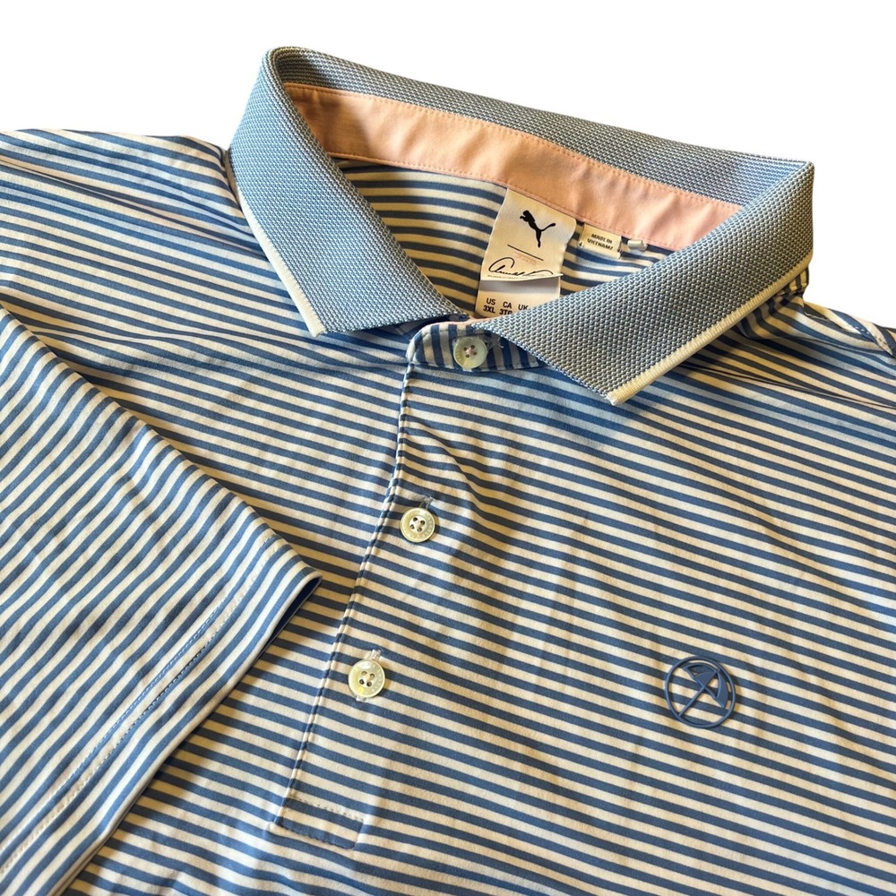 Puma Arnold Palmer Golf Polo 3XL Striped Blue & White Golfing Shirt